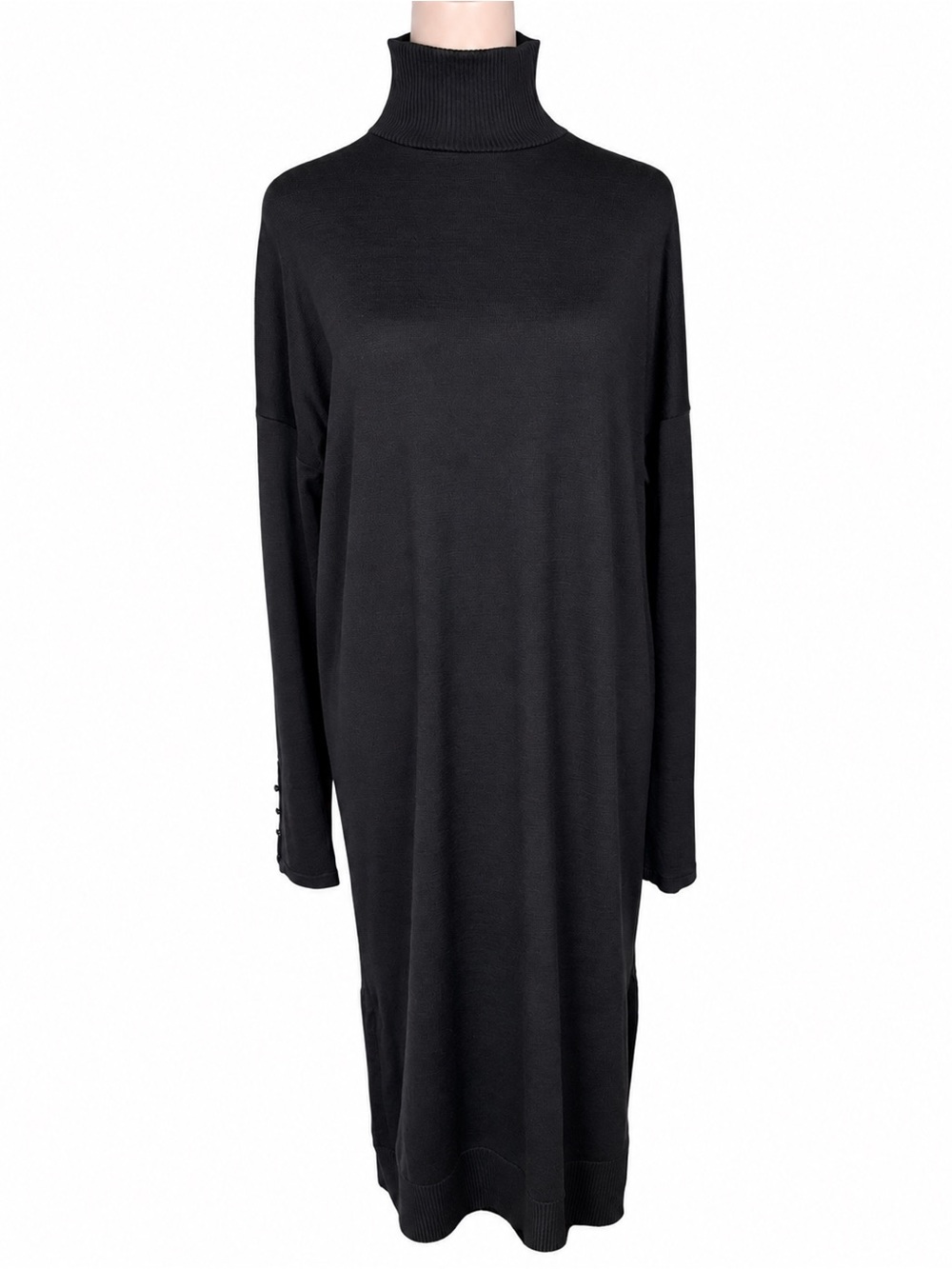 Rag & Bone New York Black Turtleneck Sweater Dress L Large Oversized Midi Button